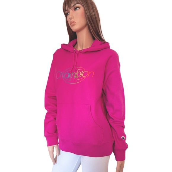 Champion Cotton Hoodie Kangaroo Pocket Sweater Graphic Fitness Bubblegum NWOT - Picture 4 of 15